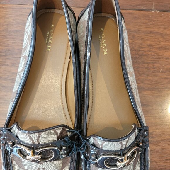Coach Fortunata CC Metal & Brown Signature Logo Jacquard Flat/Loafers - Picture 9 of 11